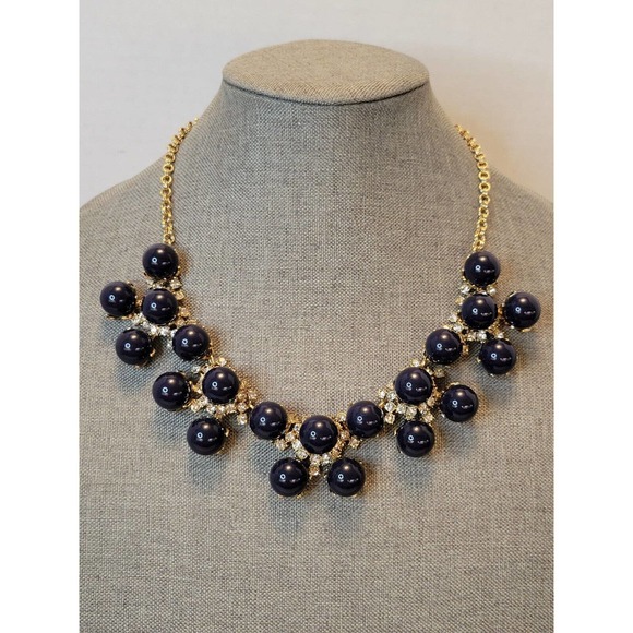 Talbots Statement Necklace Bib Style Blue Resin Beads & Sparkling Rhinestones - Picture 1 of 10